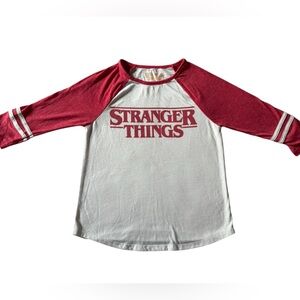 Stranger Things Raglan Tee Youth L 10-12 Red White Graphic Netflix Shirt